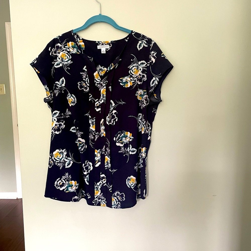 CROFT & BARROW a Womens Navy Floral Blouse Top Size Large